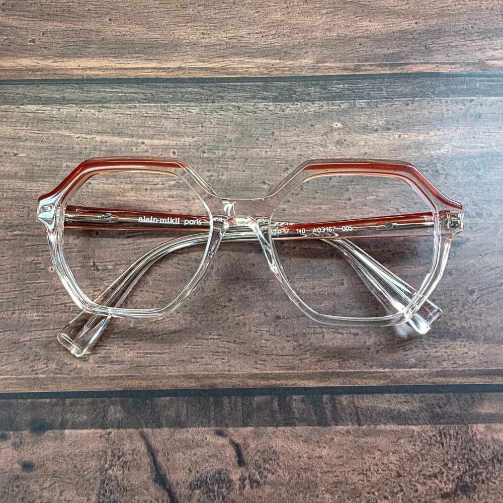 Alain‎ Mikli Paris A03167 005 Hexagonal Clear Amber Frames Italy 52-17-140